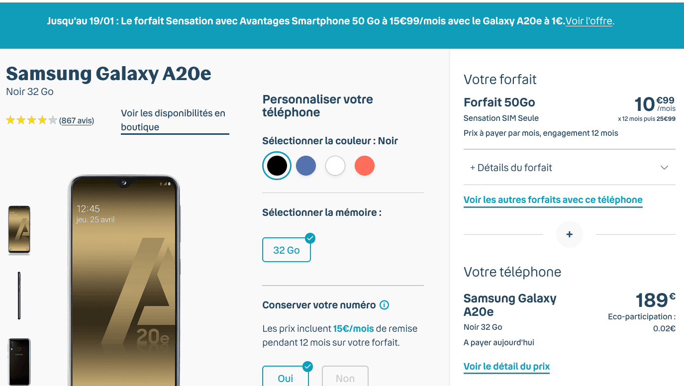 Samsung Galaxy A20E Bouygues