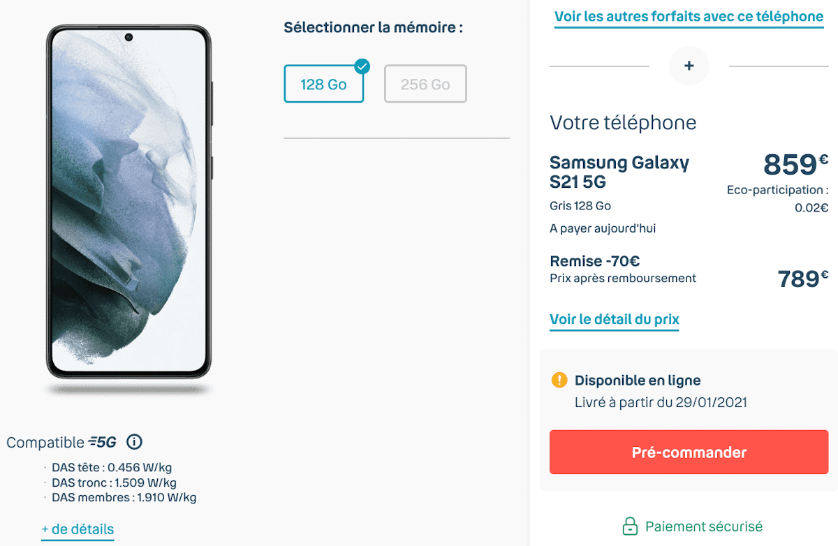 Samsung Galaxy S21 5G B&YOU + forfait sans engagement
