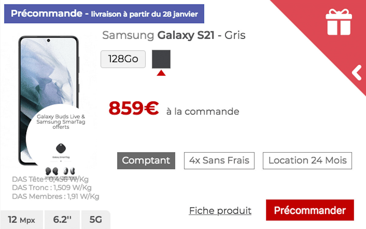 Samsung Galaxy S21 5G Free Mobile + forfait sans engagement