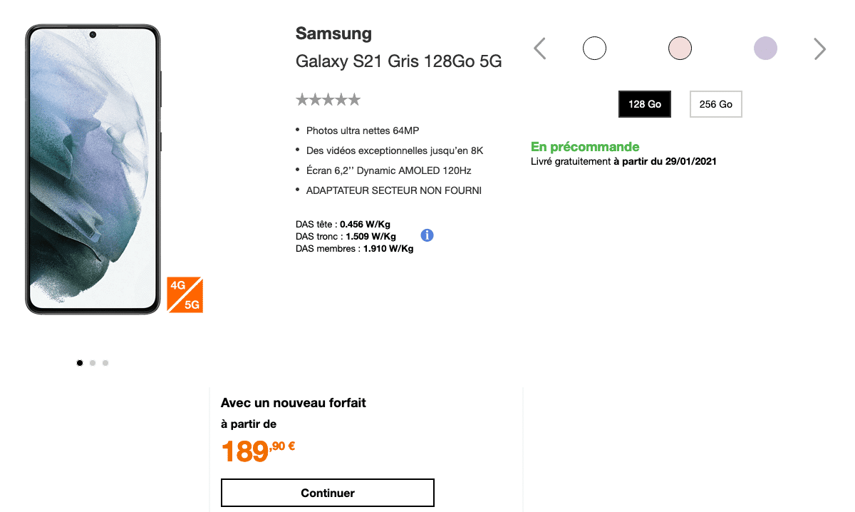 Samsung Galaxy S21 chez Orange