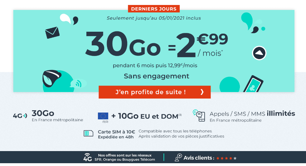 forfait 4G Cdiscount Mobile 30 Go