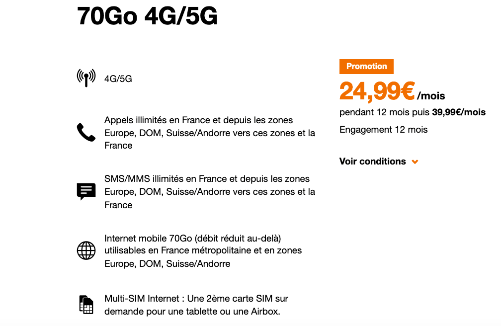 forfait 5G offre Orange