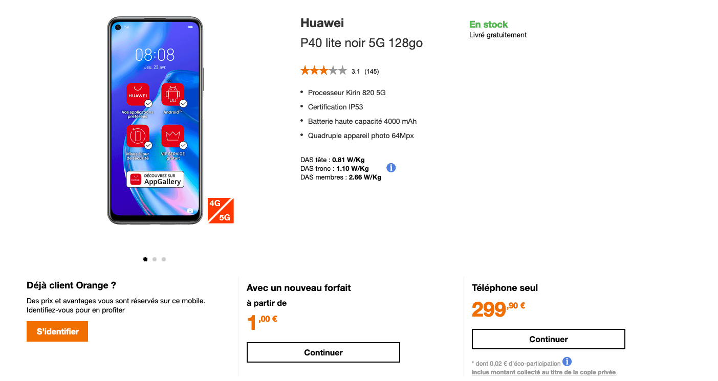 Le Huawei P40 Lite chez Orange