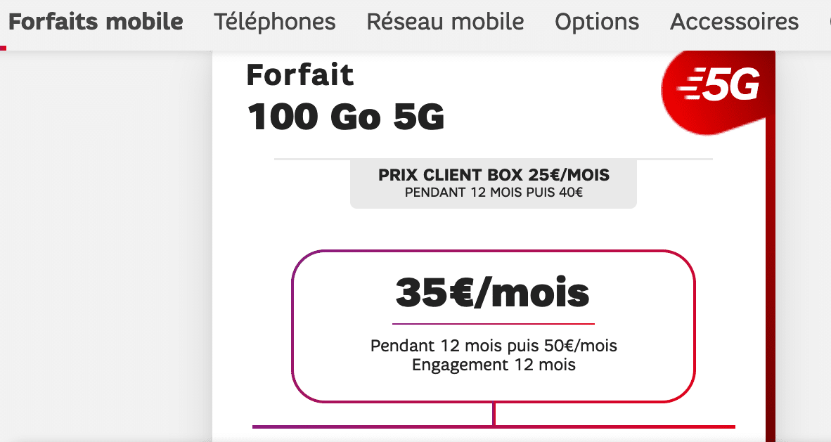 forfait 5G SFR 100 Go