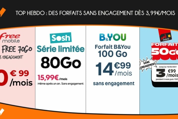forfaits sans engagement top hebdo Free mobile Sosh B&YOU NRJ Mobile