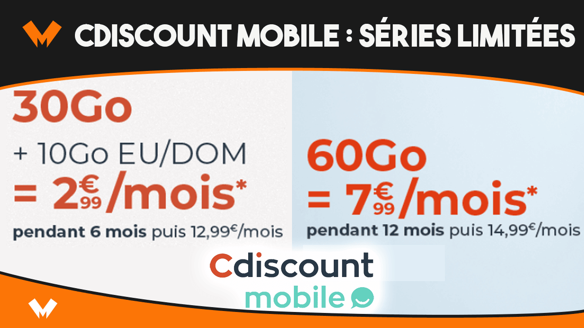 Cdiscount Mobile : nouvelles séries limitées 30 ou 60 Go dès 2,99€/mois
