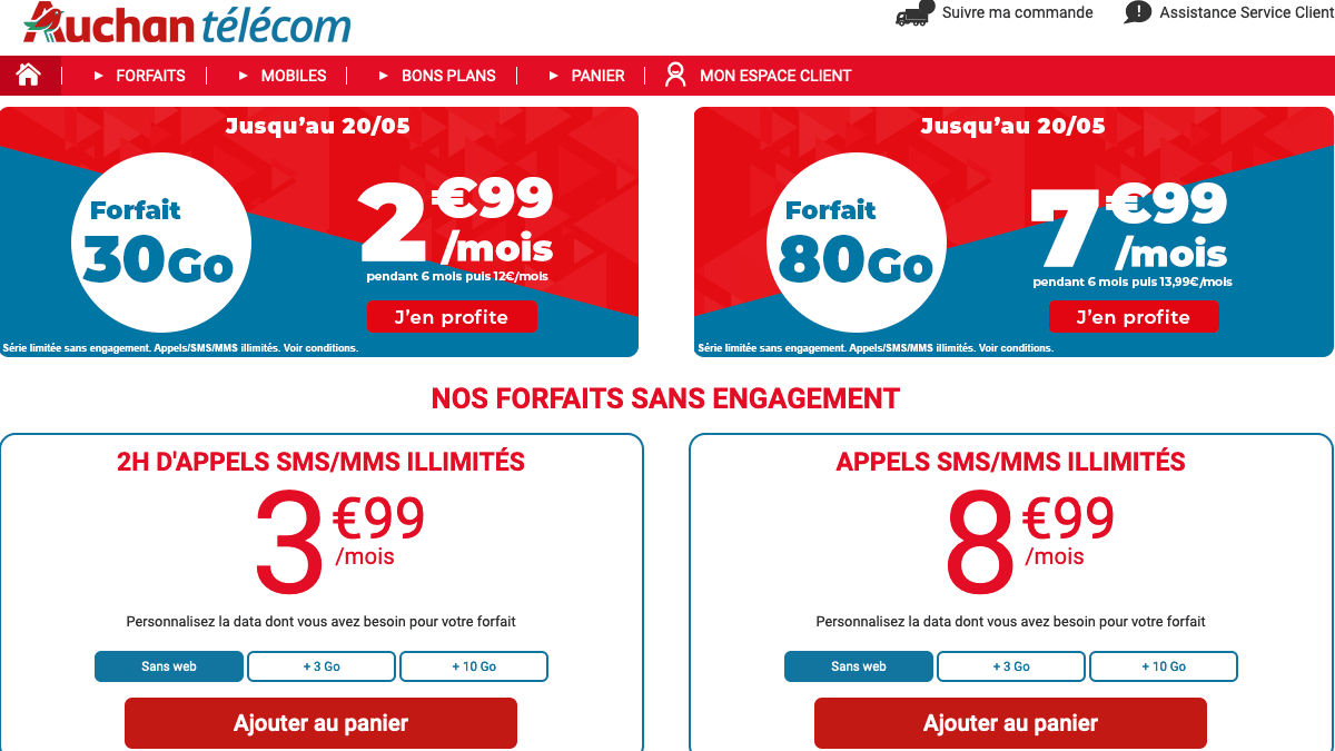 Forfaits mobiles Auchan Télécom