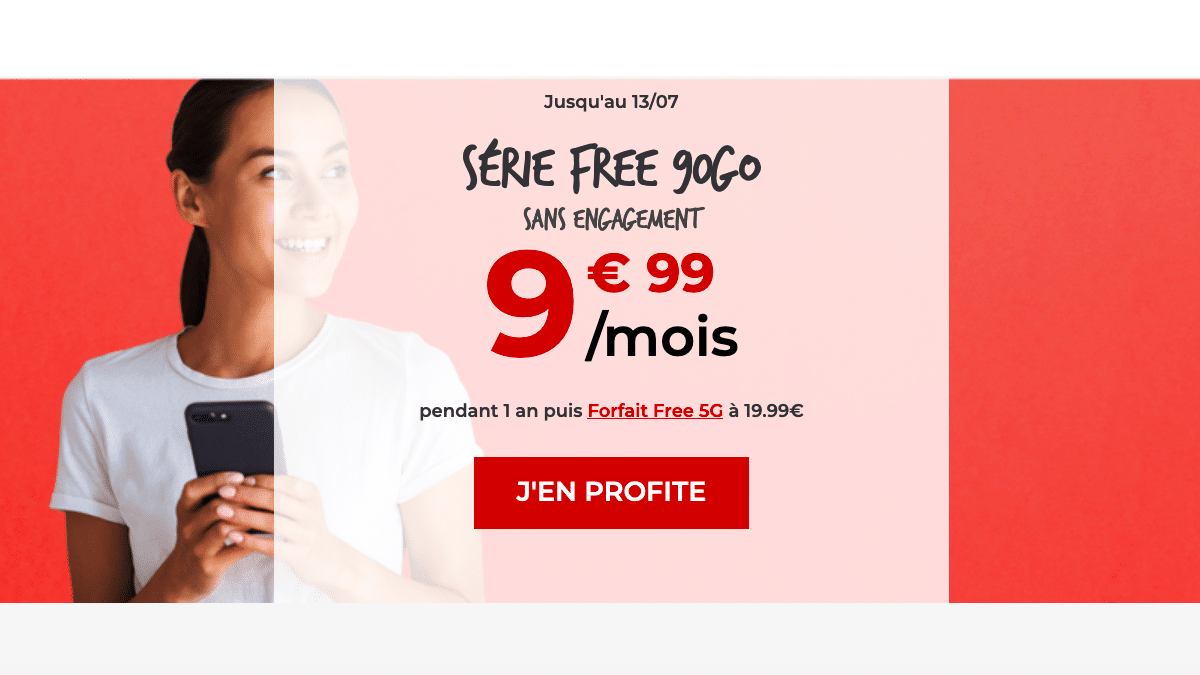 Le forfait 4G Free 90 Go pour 9,99 par mois