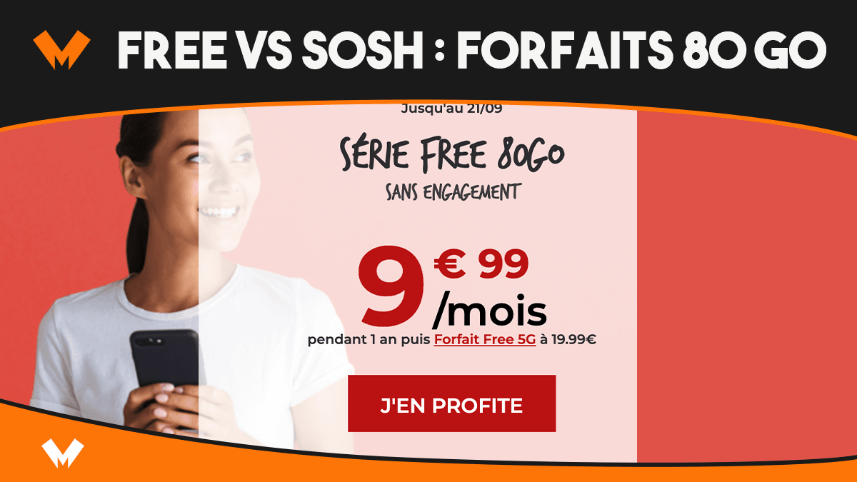 Free mobile affronte Sosh avec son forfait mobile 80 Go