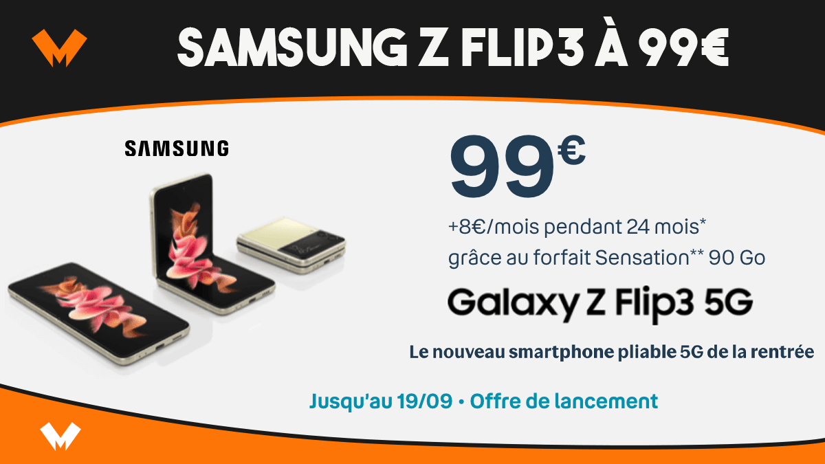 Samsung Galaxy ZFlip 3 à 99€ en ce moment chez Bouygues Telecom