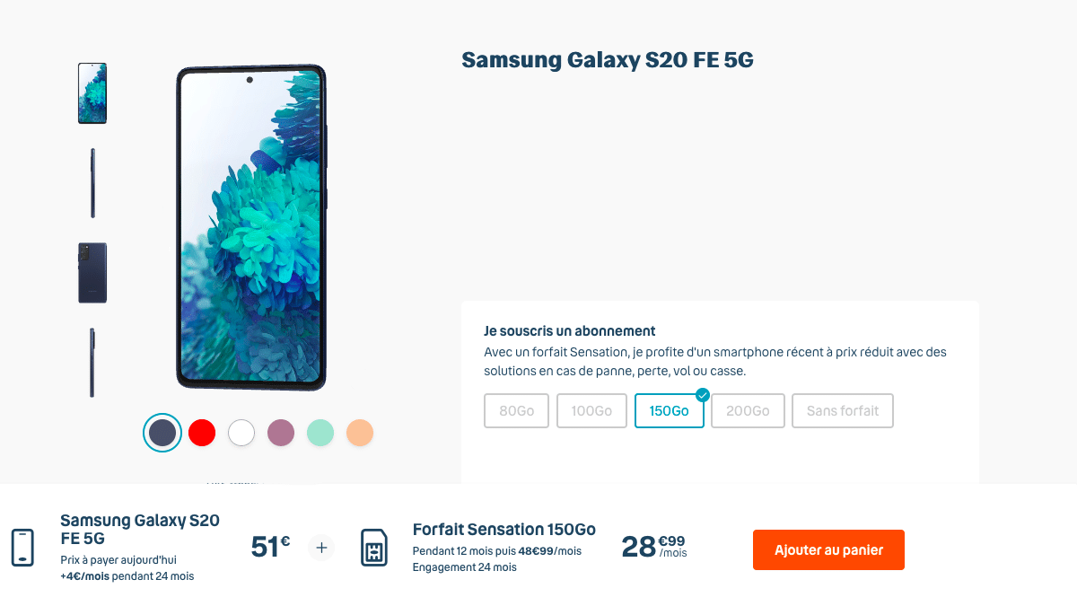 Le forfait 150 Go permet d'avoir le Samsung Galaxy S20 FE à 1€