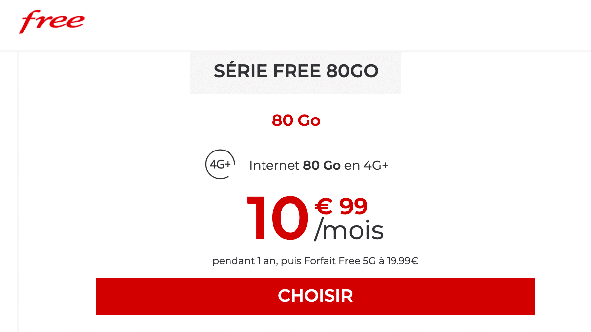 Forfait mobile à 10€ 80 Go chez Free