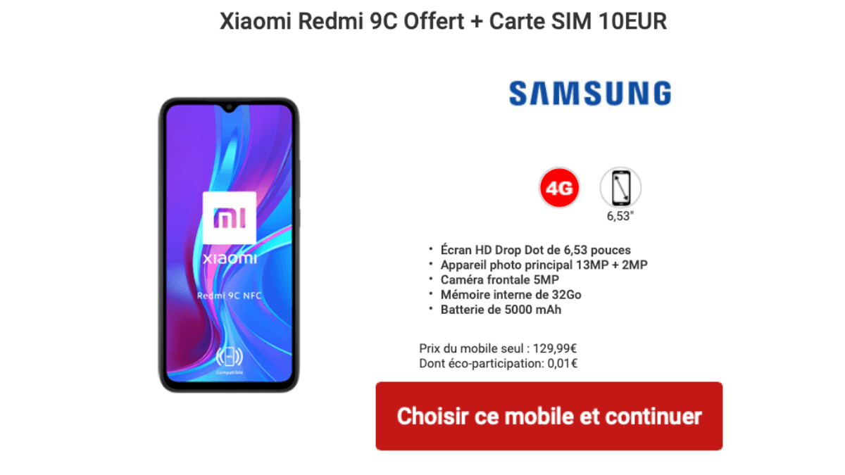 Auchan télécom offre le Xiaomi Redmi 9C