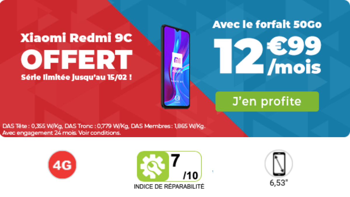Auchan Télécom offre le Xiaomi Redmi 9C avec un forfait 50 Go
