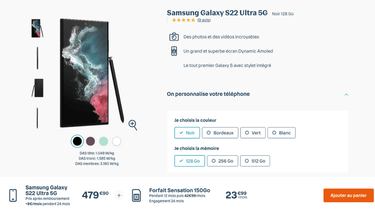 Offre spéciale sur le Samsung Galaxy S22 Ultra