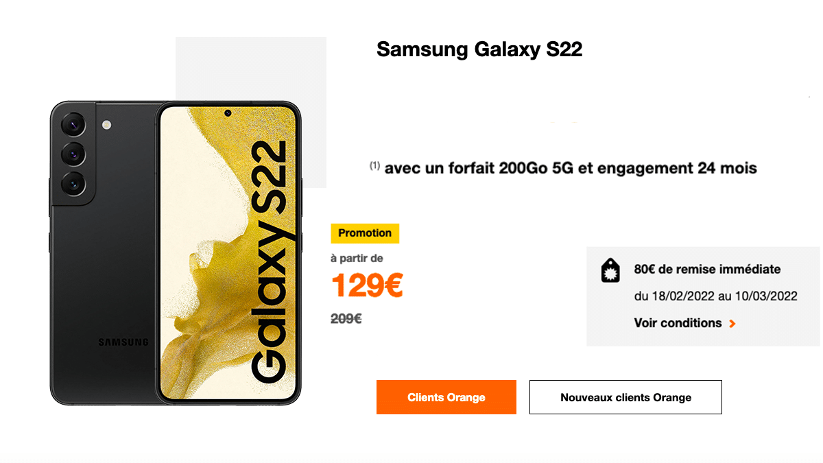 Le Samsung Galaxy S22 est disponible avec Orange
