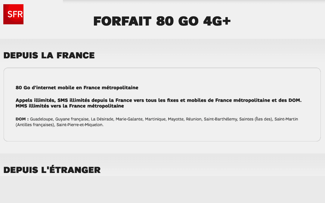 Forfait 80 Go 4G+ SFR