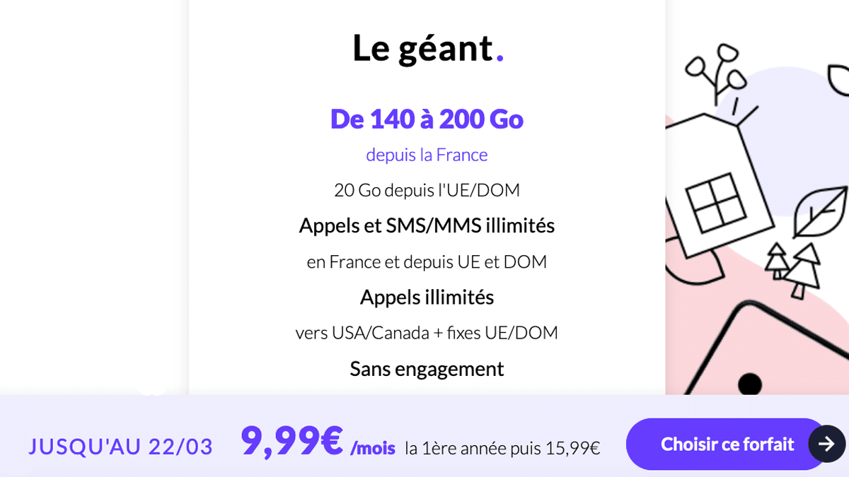 Le forfait 4G de Prixtel est à 9,99€ par mois