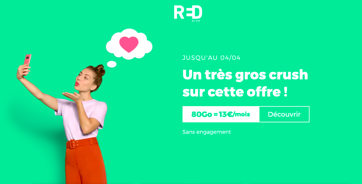Le forfait mobile 80 Go de RED by SFR est à 13€