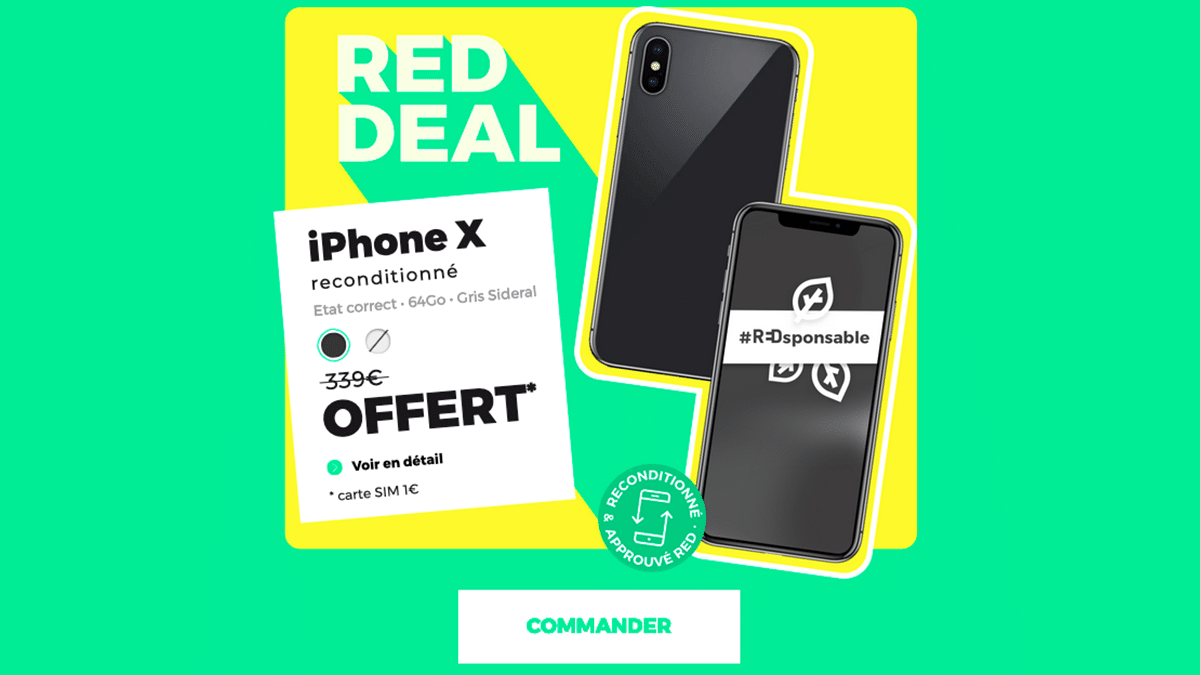 iPhone X gratuit + forfait 100 Go RED Deal