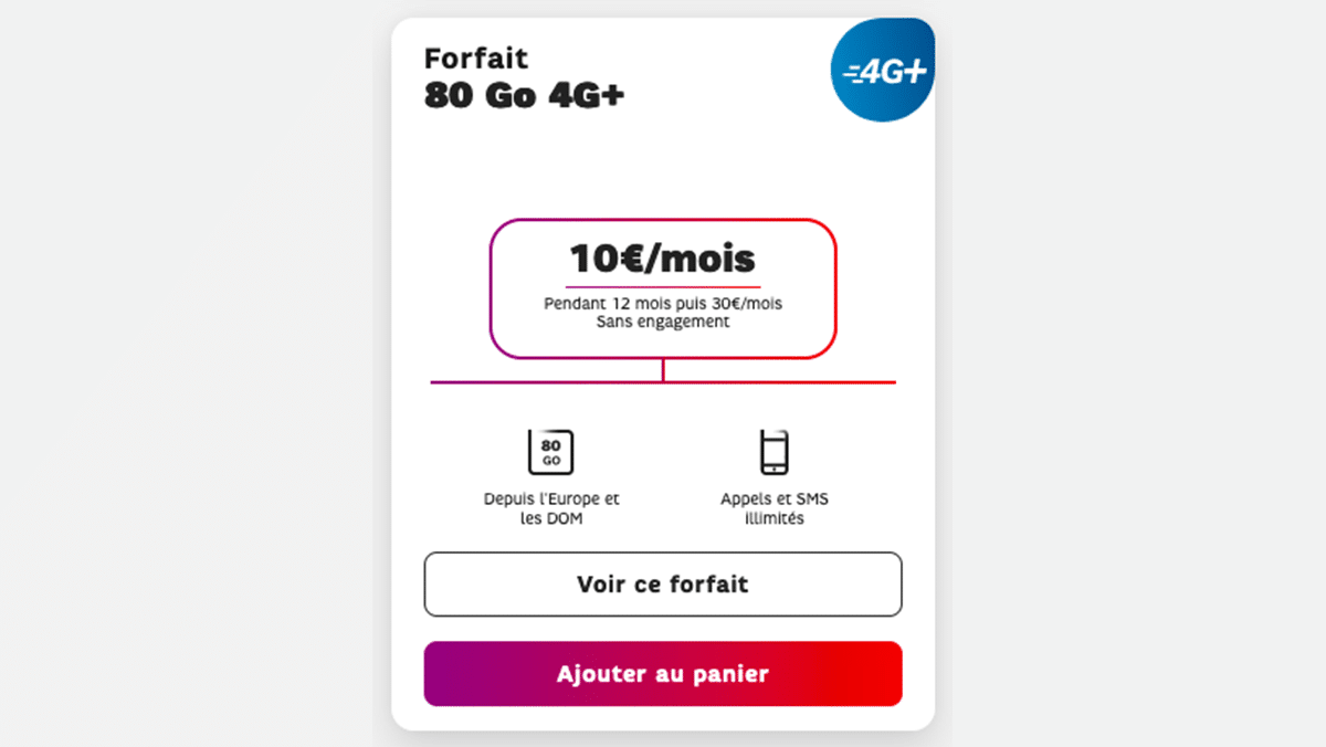 Forfait mobile 80 Go SFR