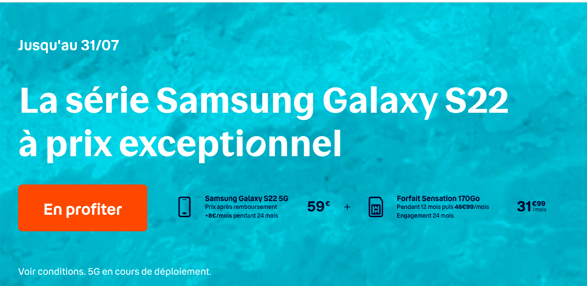 Le Samsung Galaxy S22 en promo à 59€