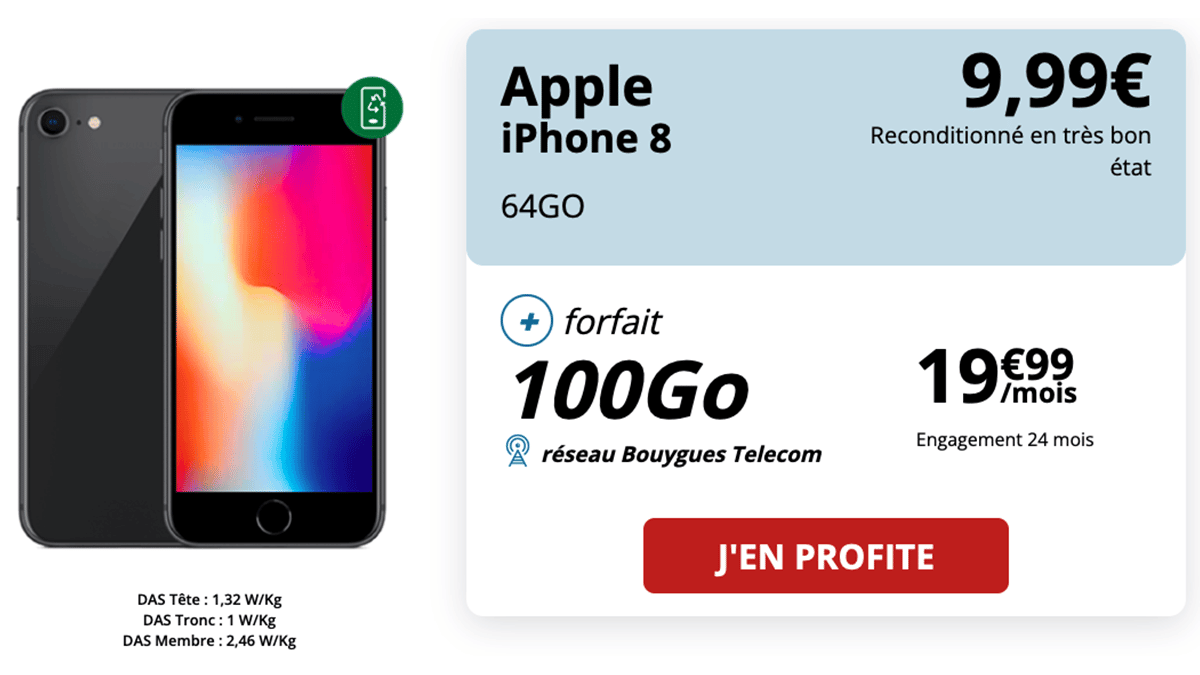 Forfait 100 Go avec iPhone 8 à 10€ d'Auchan télécom