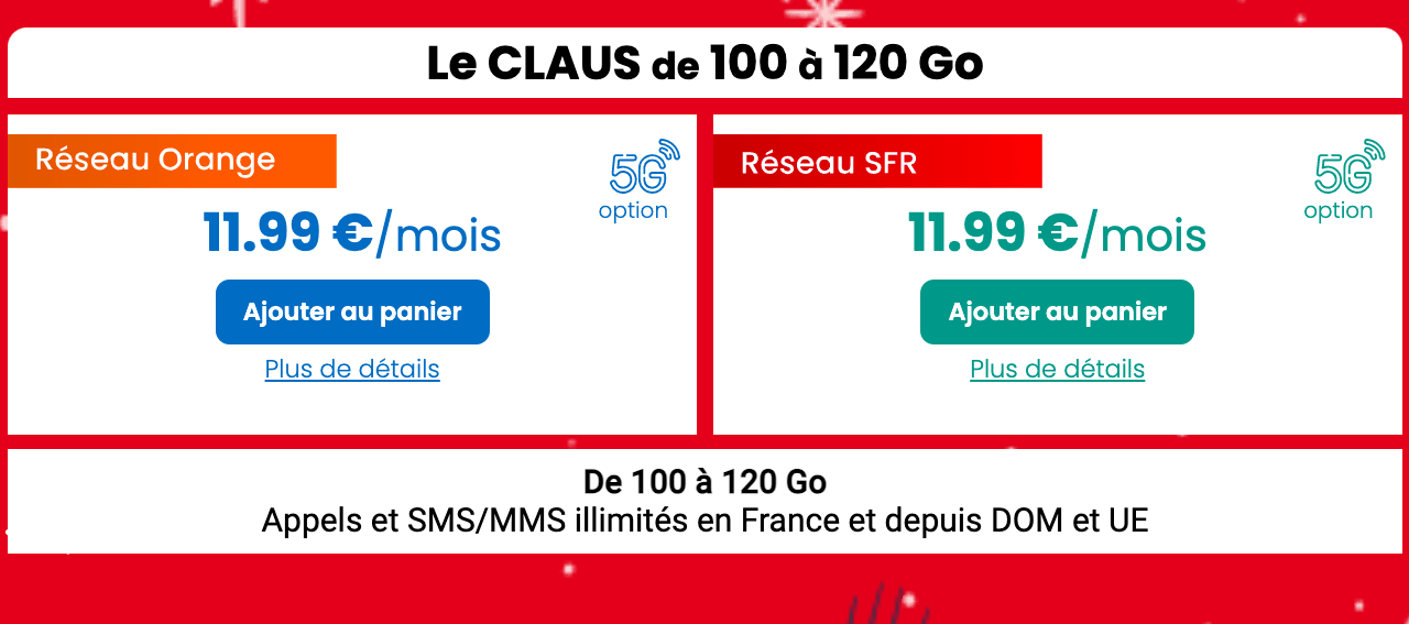 Forfait Claus promo de Noël