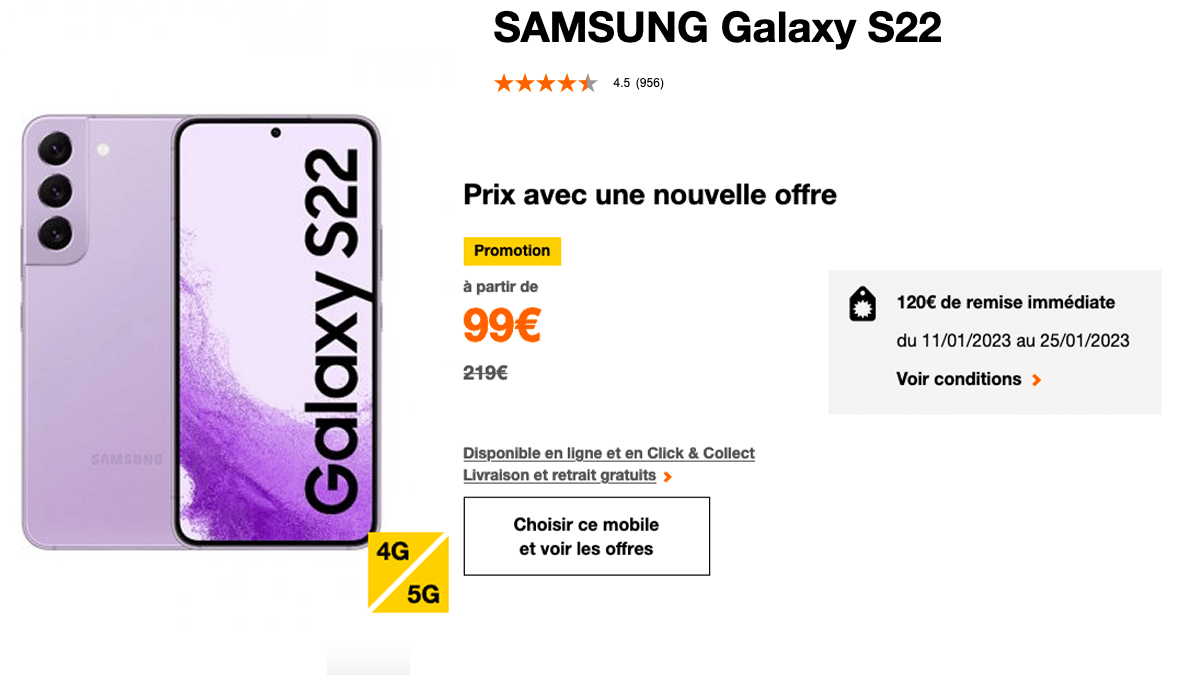 Orange Samsung Galaxy S22 pas cher