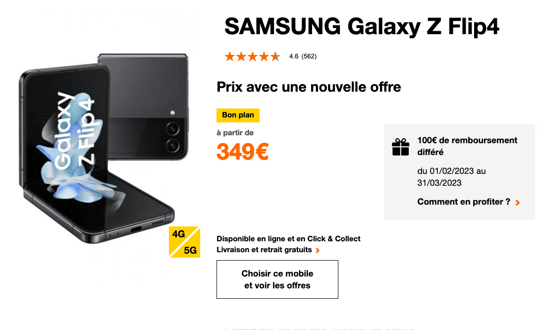 Le Samsung Galaxy Z Flip 4 avec Orange