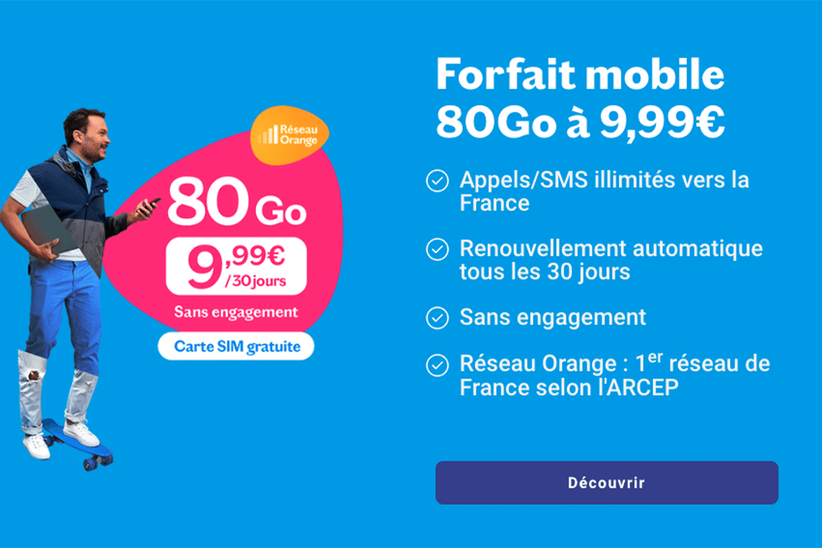 Forfait mobile Lebara réseau Orange 80 Go