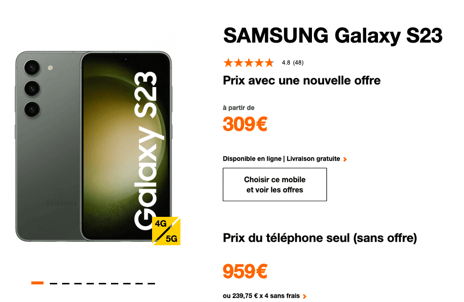 Les prix du Samsung Galaxy S23