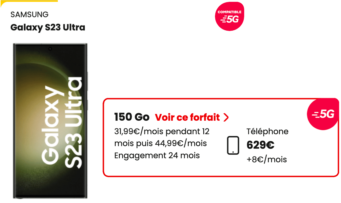 SFR commande Galaxy S23 Ultra + forfait mobile