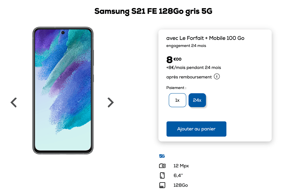 Samsung Galaxy S21 FE 5G smartphone en promo