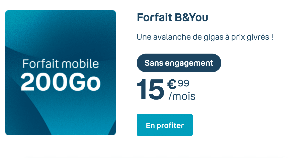 Forfait mobile 200 Go B&You