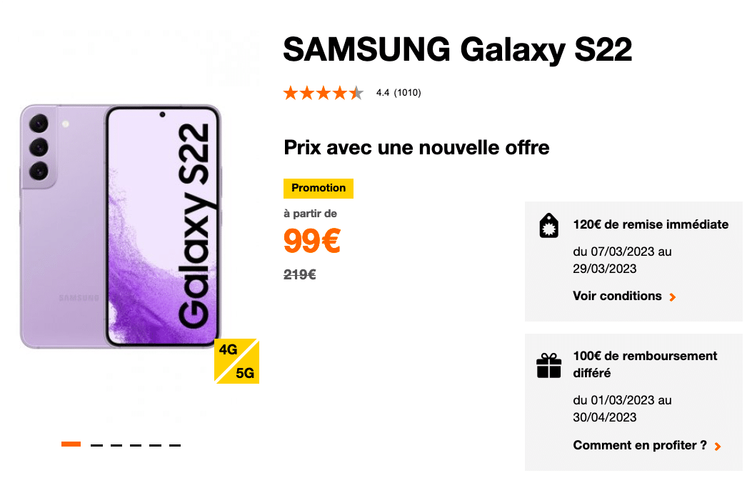 Le Samsung Galaxy S22 Pas cher avec Orange