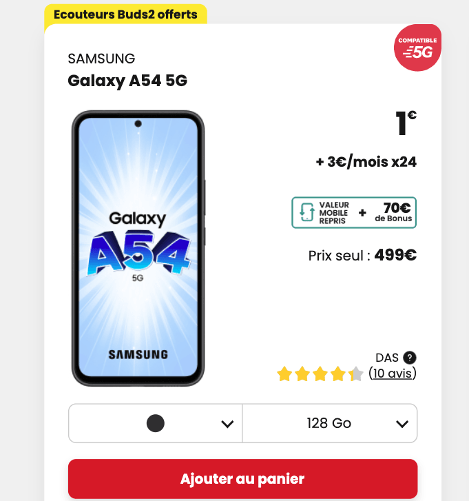Promo SFR Samsung Galaxy à 1€