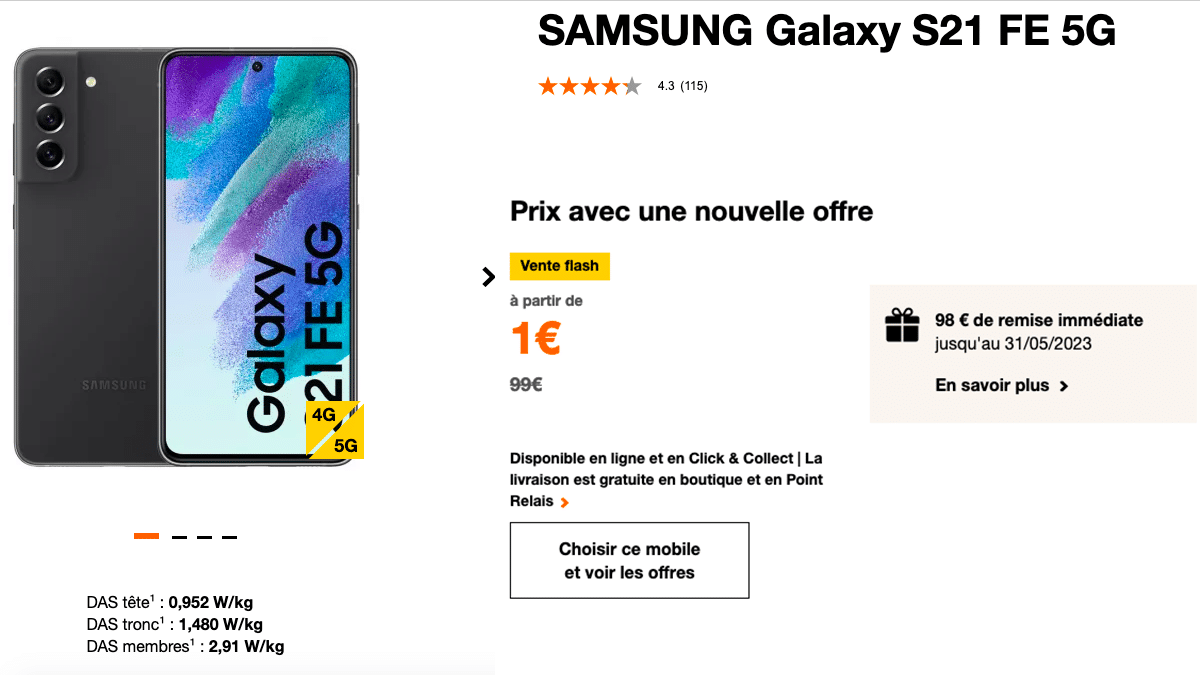Samsung Galaxy S21 FE 5G avec un forfait Orange