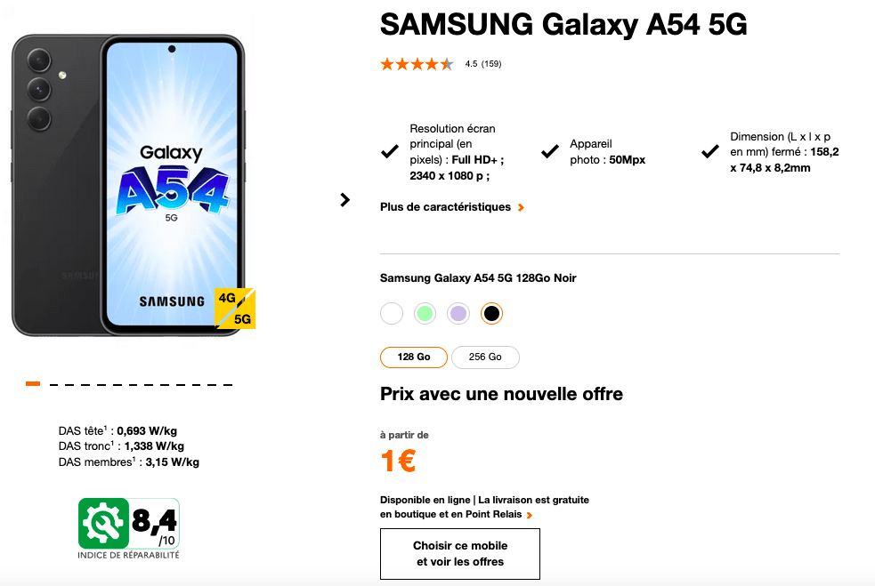 Le Samsung Galaxy A54 à 1€