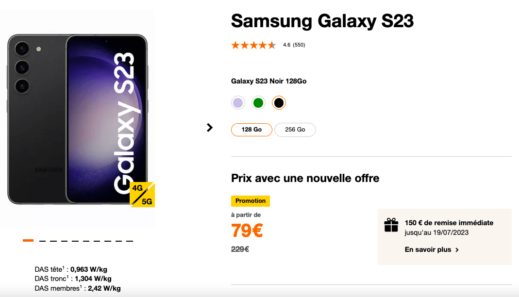 Le Samsung Galaxy S23 Orange