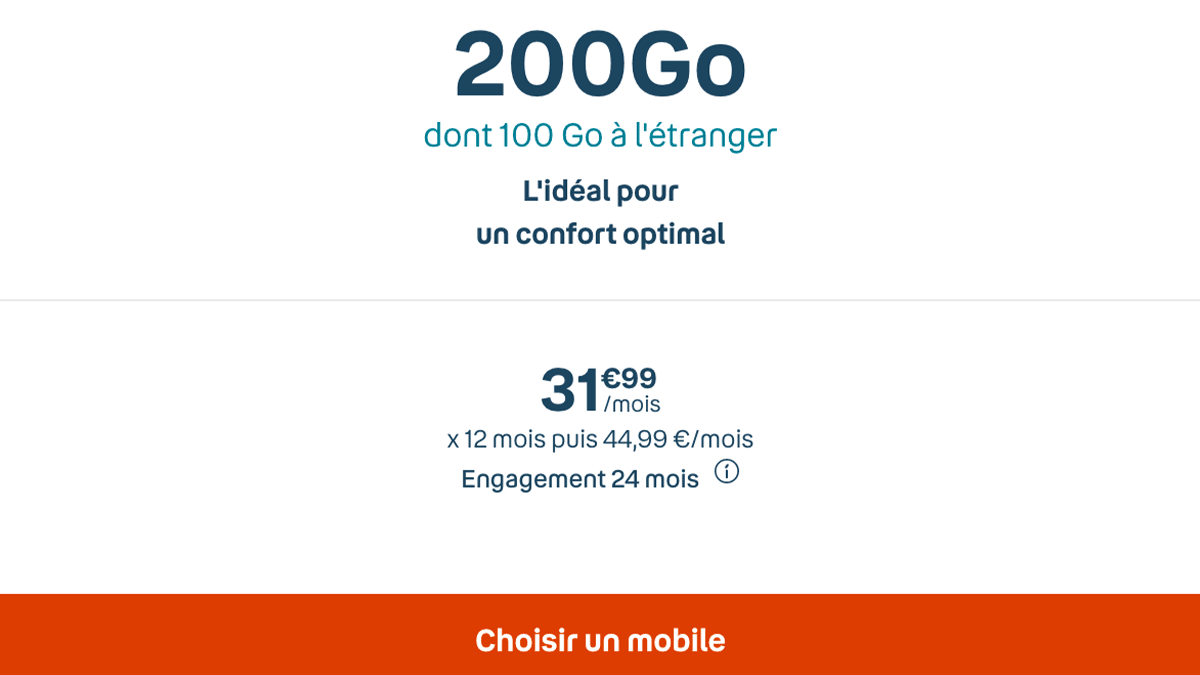 Forfait mobile 200 Go