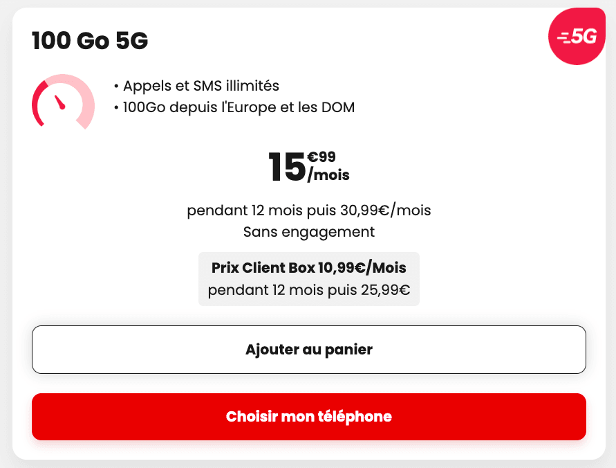 Forfait SFR 100 Go avec téléphone à 100€