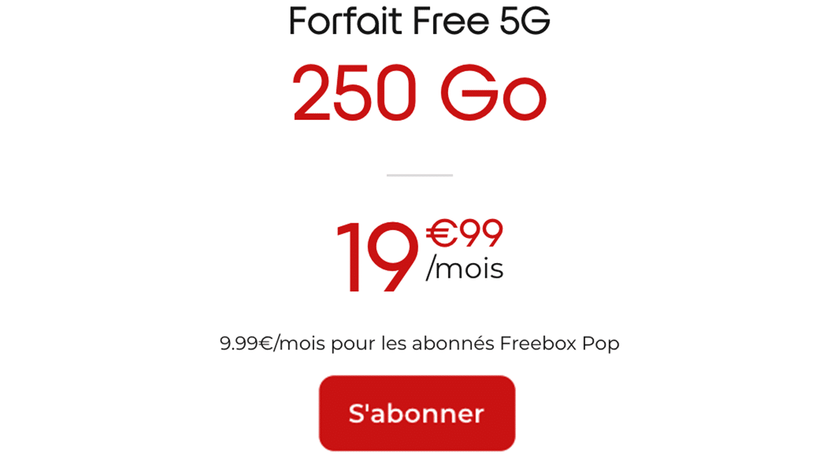 Nouveau Forfait 5G Free avec 250 Go