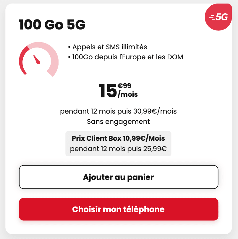 Forfait 100 Go en 5G de SFR