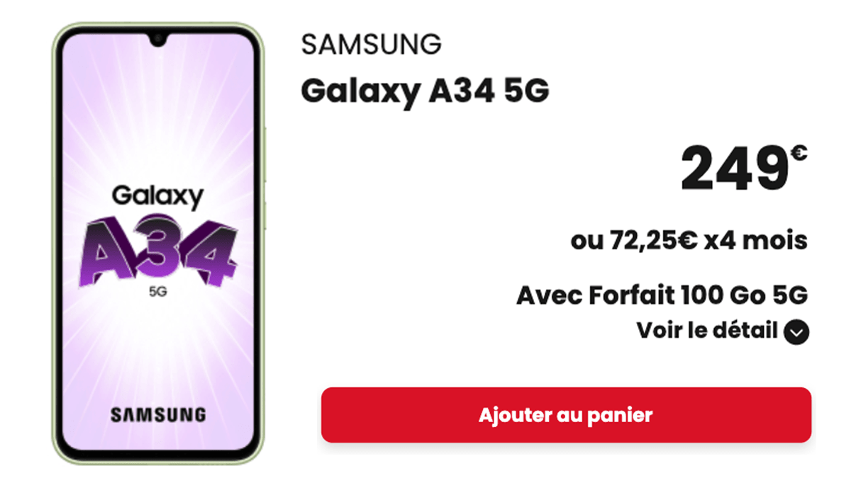 SFR smartphone 5G pas cher Galaxy A34