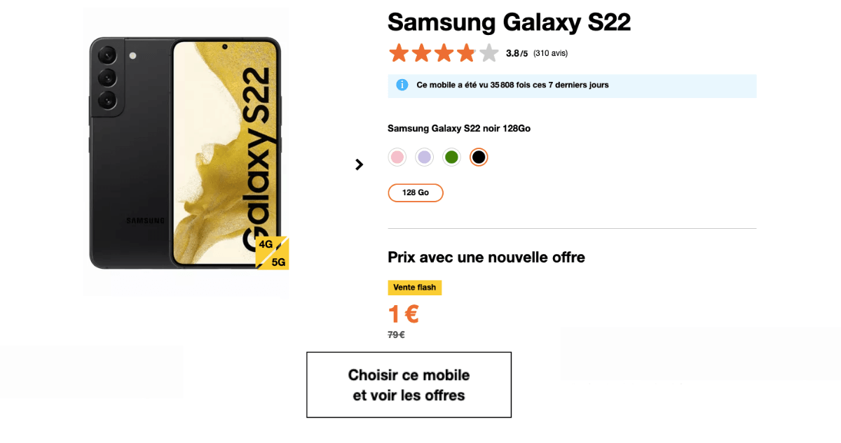 Vente Flash sur le Samsung Galaxy S22