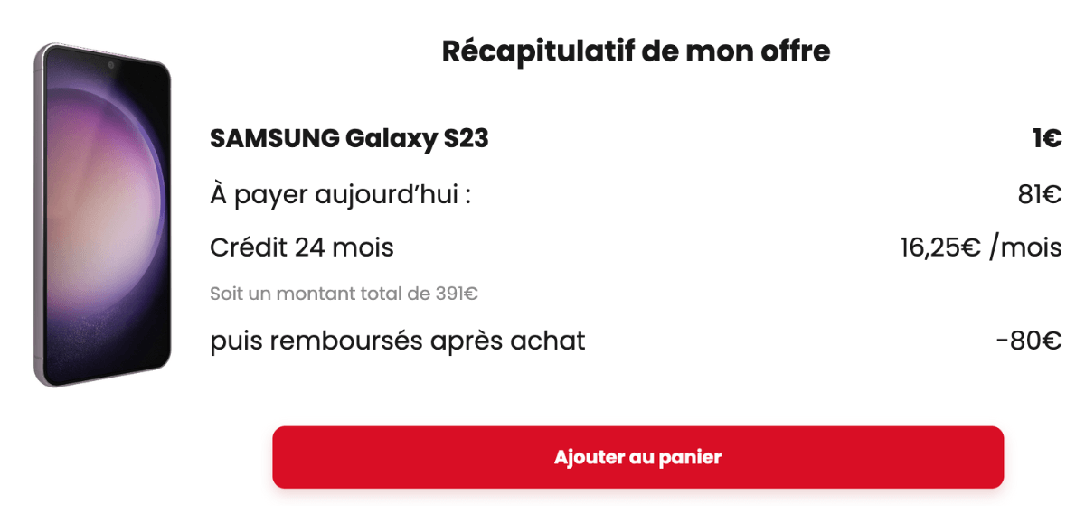 L'offre de SFR sur le Samsung Galaxy S23