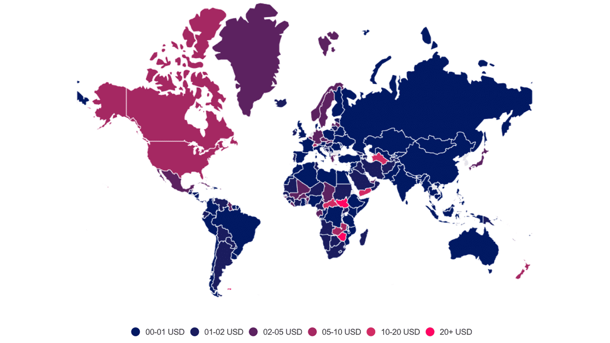 Carte du monde prix des data