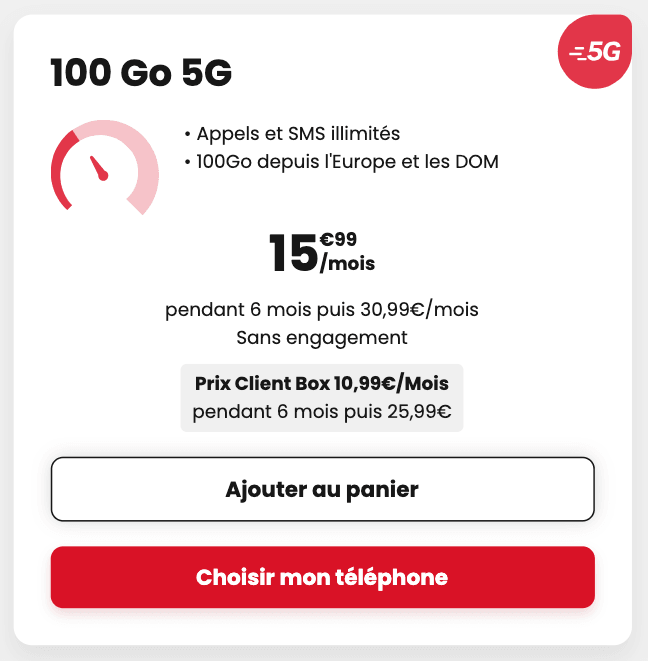 Forfait 100 Go avec 5G de SFR