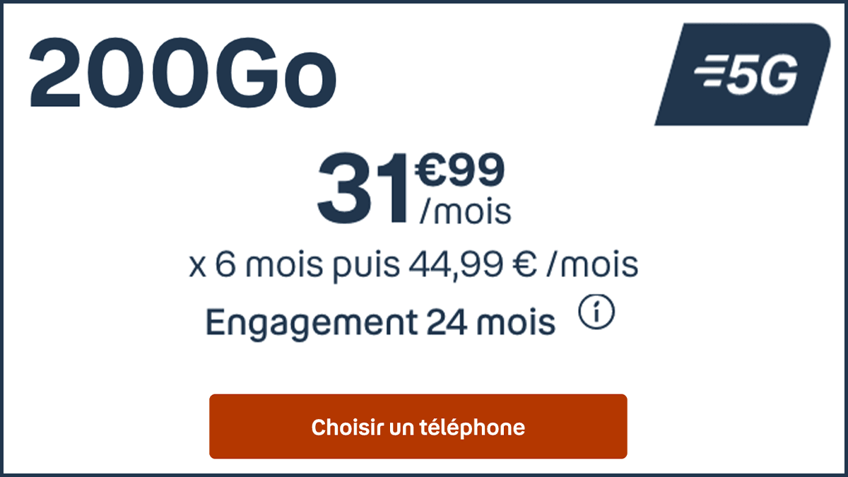 Forfait mobile 200 Go iPhone 15